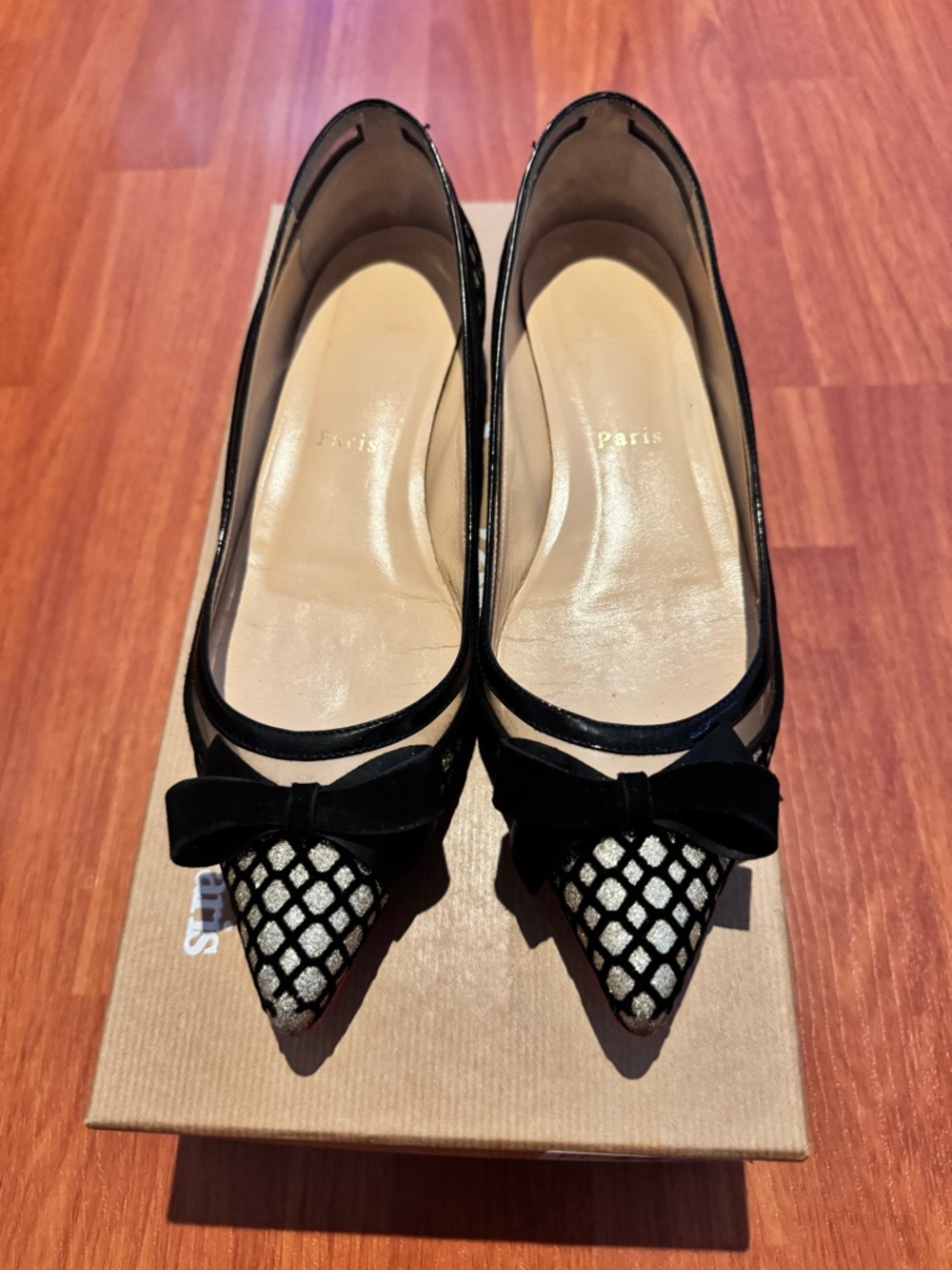 Christian Louboutin Floque Women's Glitter Flats with Bow